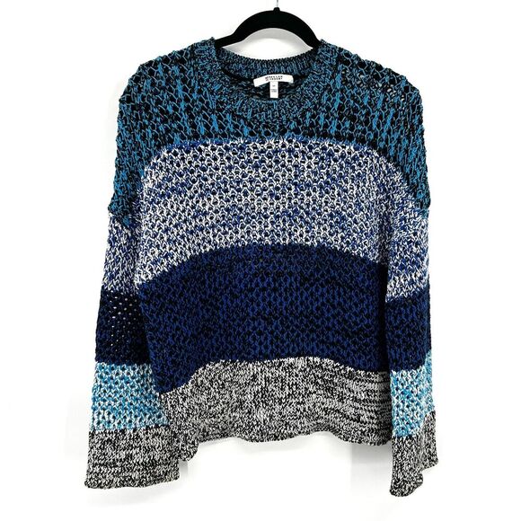 DEREK LAM 10 CROSBY Blue Gray Gradient Knit Boxy Wide Sleeve Crew Sweater Small - Picture 2 of 6